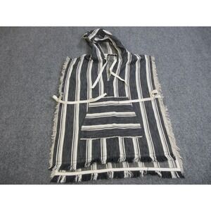 Theory Poncho Womens Petite Small P/S Black Stripe Malibu Hooded Fringe Kimono